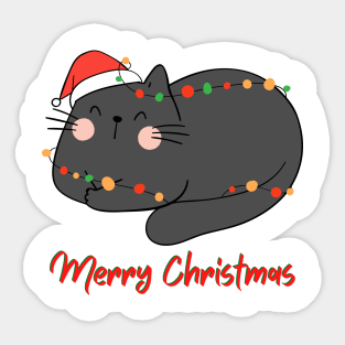 SLEEPY FUNNY CAT Merry Christmas! Sticker